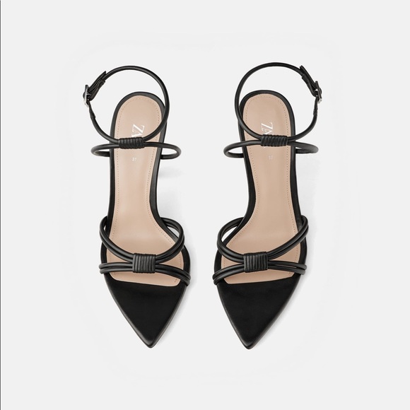 Zara Shoes Zara Black High Heeled Pointed Toe Strappy Sandals